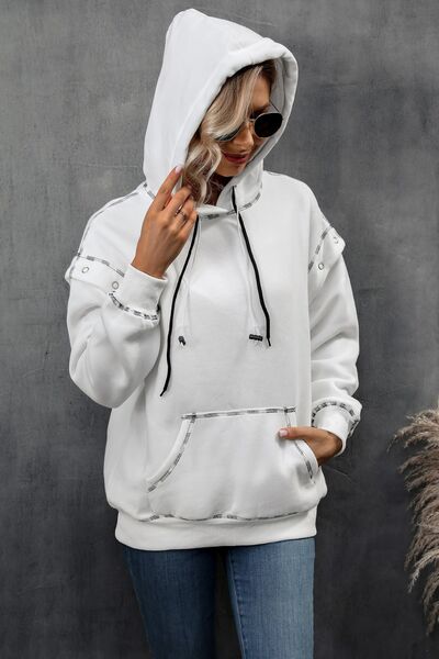 swvws Drawstring Kangaroo Pocket Dropped Shoulder Hoodie