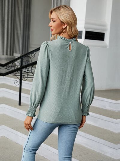 swvws Frill Mock Neck Lantern Sleeve Blouse