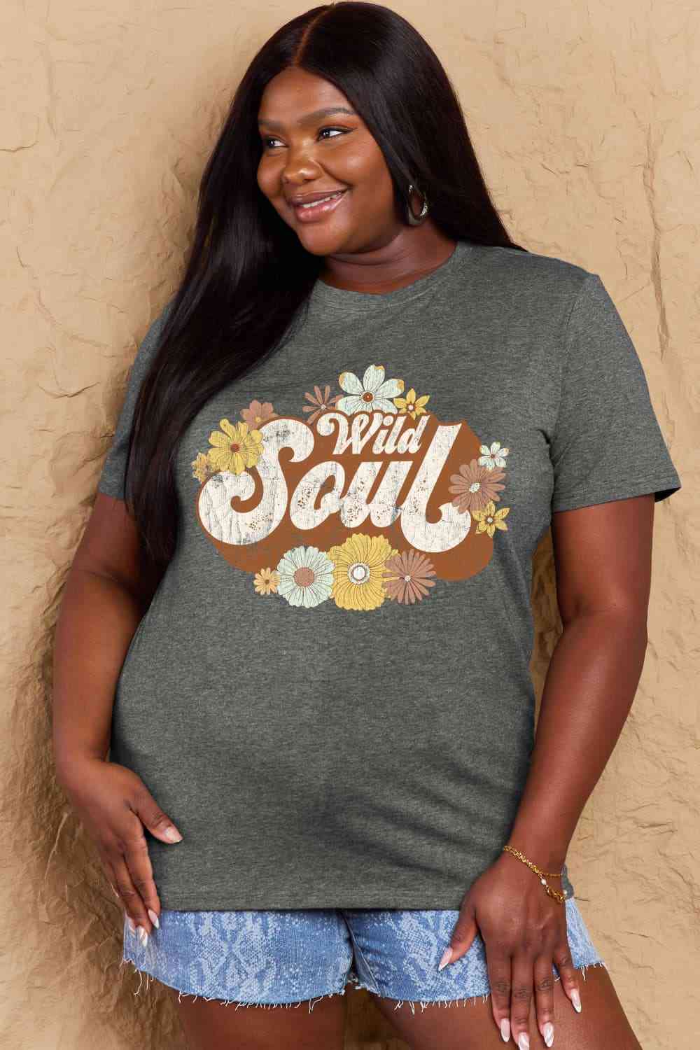 swvws Simply Love Full Size WILD SOUL Graphic Cotton T-Shirt