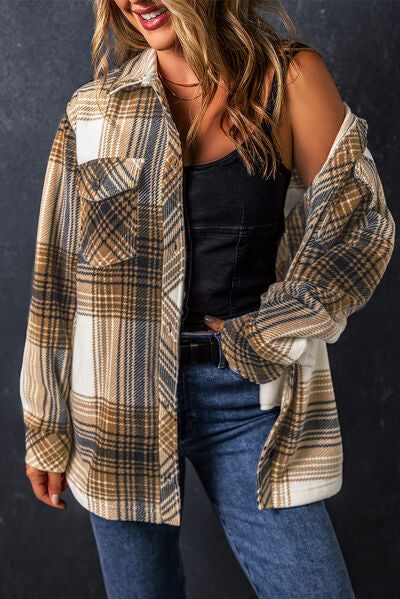 swvws Plaid Pocketed Dropped Shoulder Coat