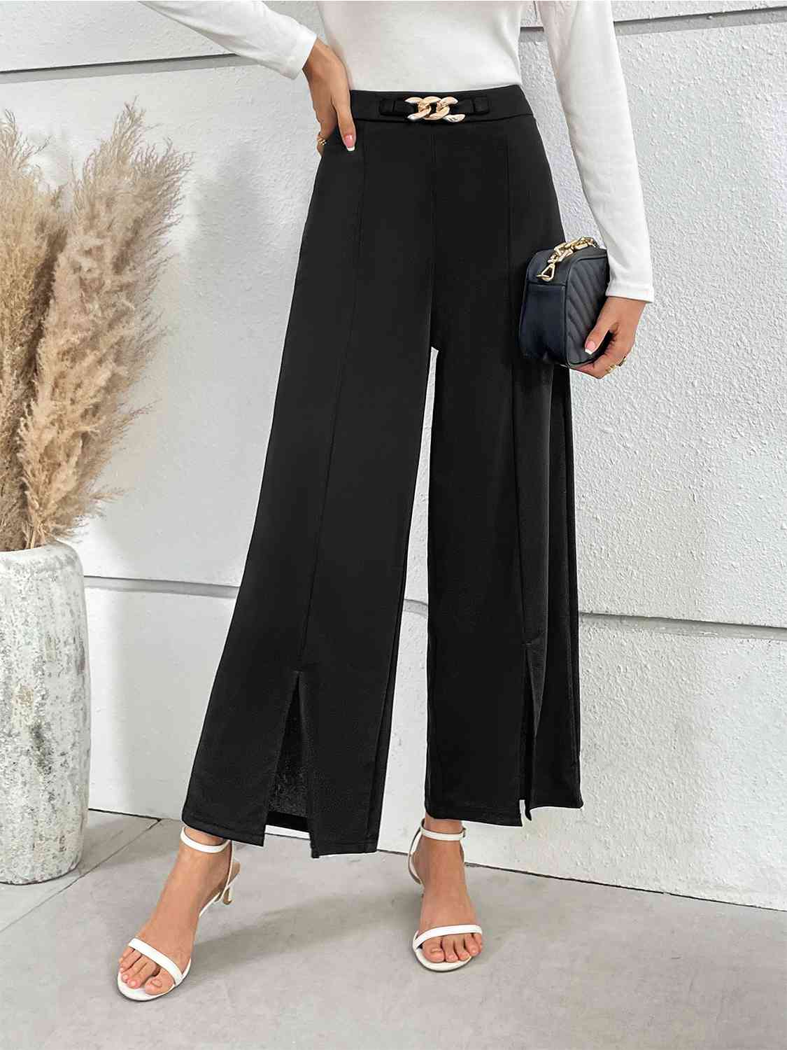 swvws Chain Detail Slit Straight Pants