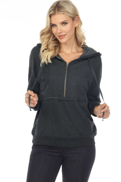 swvws Drawstring Half Zip Dropped Shoulder Hoodie