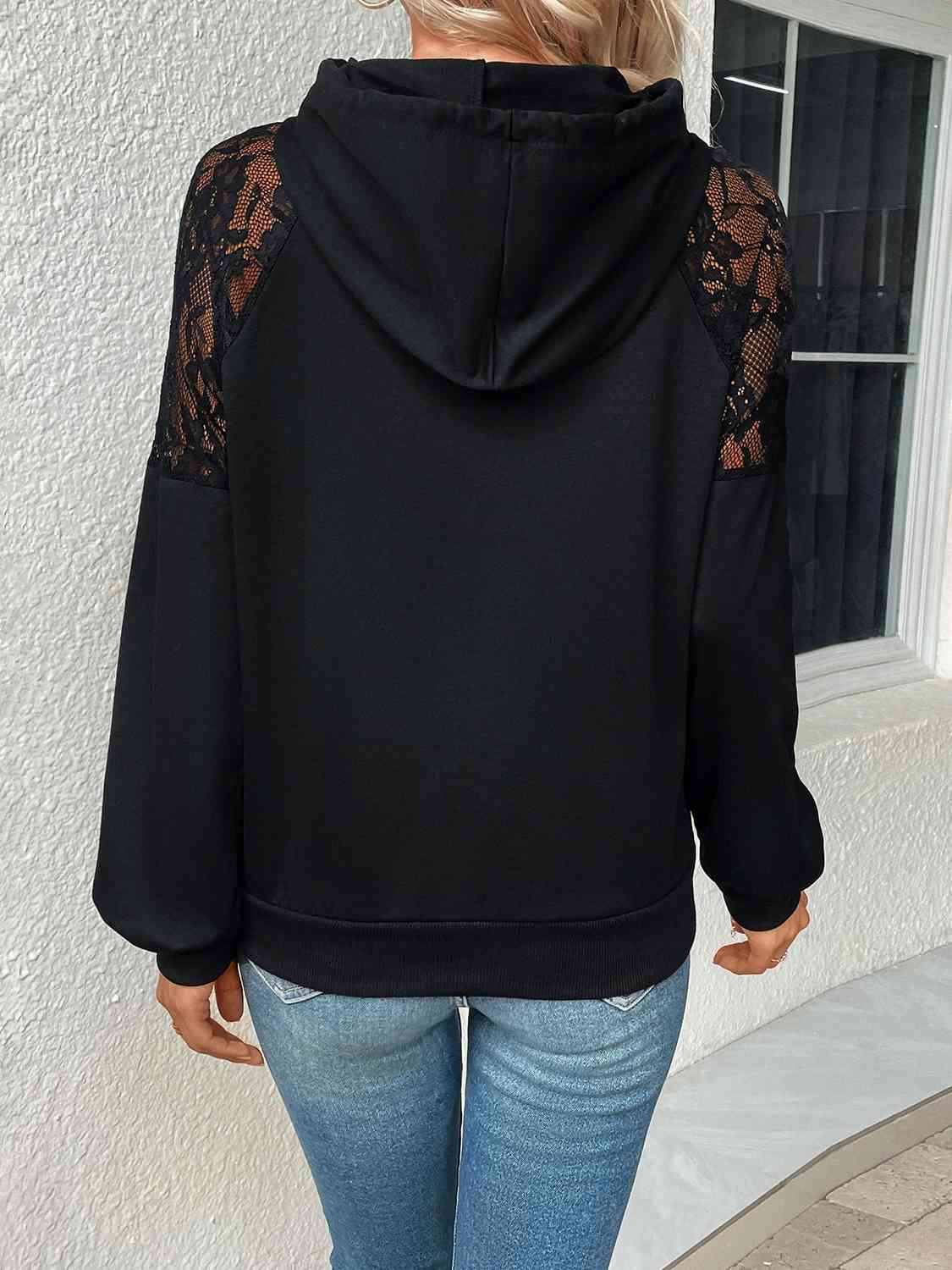 swvws Lace Detail Drawstring Long Sleeve Hoodie