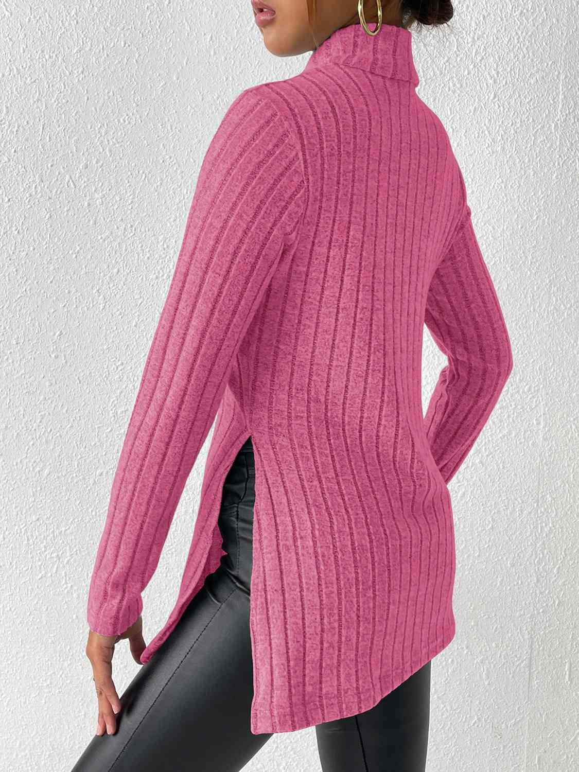 swvws Ribbed Turtleneck Long Sleeve Slit T-Shirt