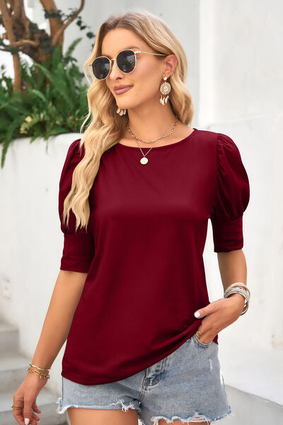 swvws Round Neck Lantern Sleeve Blouse