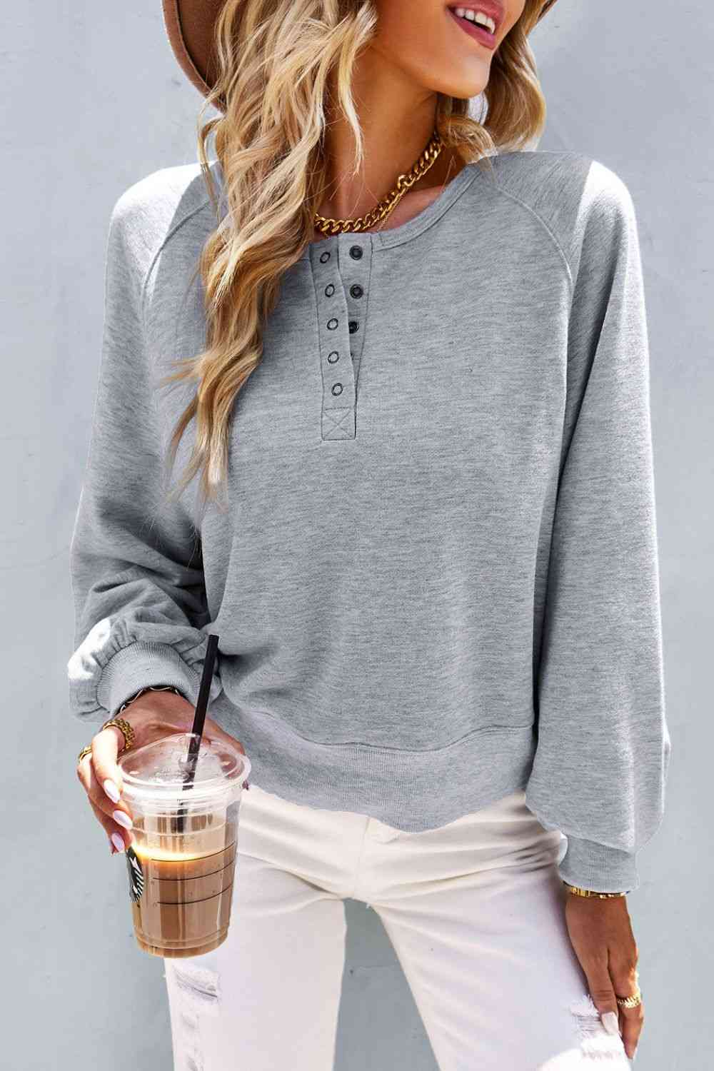 swvws Balloon Sleeve Henley Sweatshirt