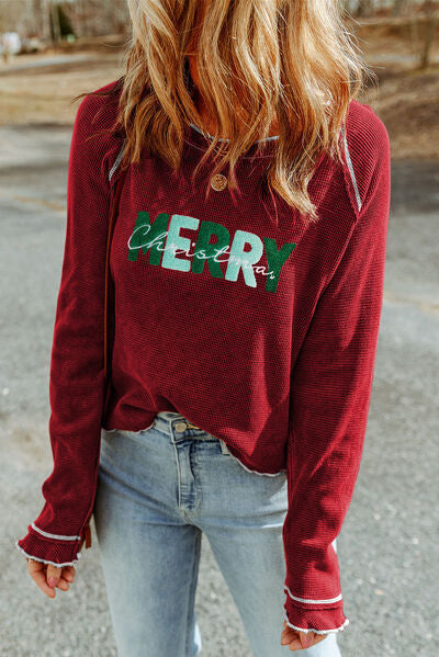 swvws MERRY CHRISTMAS Exposed Seam Long Sleeve T-Shirt