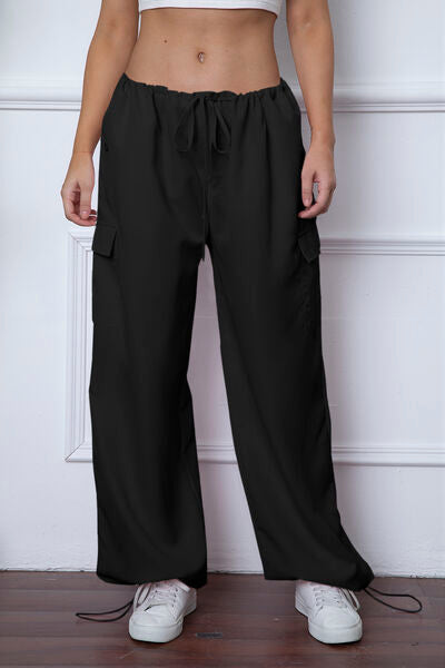 swvws Drawstring Waist Pants with Pockets