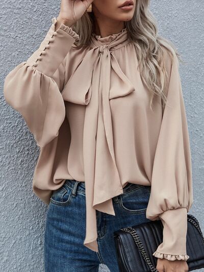 swvws Tie Neck Lantern Sleeve Blouse