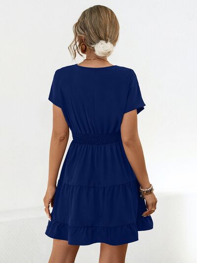 swvws Ruffled Smocked V-Neck Tiered Dress