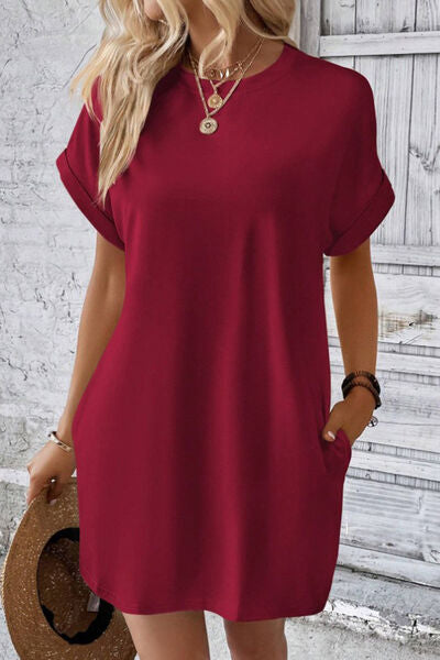 swvws Pocketed Round Neck Short Sleeve Dress