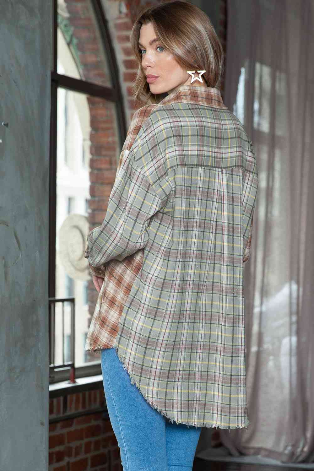 swvws Plaid Collared Neck Long Sleeve Shirt