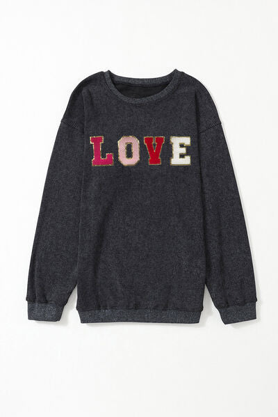 swvws LOVE Round Neck Dropped Shoulder Sweatshirt