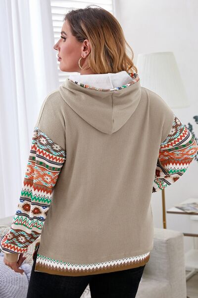 swvws Plus Size Waffle-Knit Geometric Dropped Shoulder Hoodie