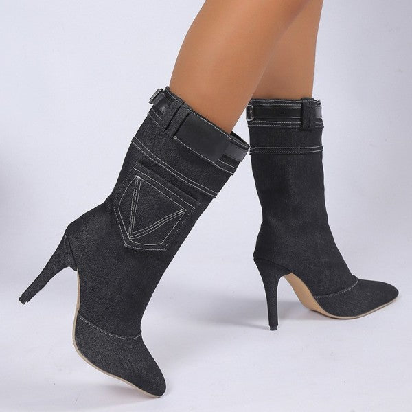 swvws - Black Casual Daily Patchwork Solid Color Pointed Comfortable Shoes (Heel Height 3.54in)