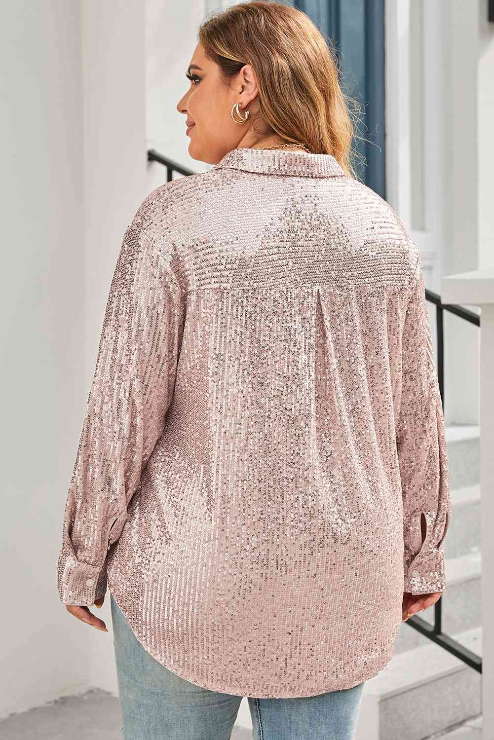 swvws Plus Size Sequin Long Sleeve Shirt