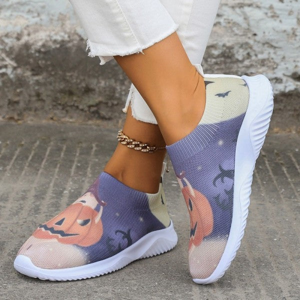 swvws - Halloween White Casual Patchwork Printing Round Comfortable Shoes