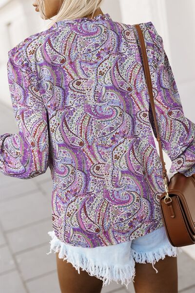 swvws Printed Frill Flounce Sleeve Shirt