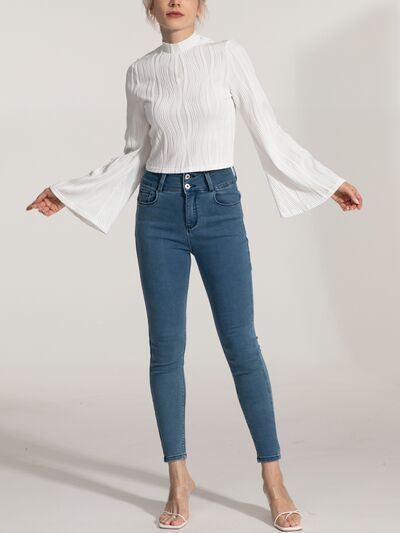 swvws Mock Neck Flare Sleeve Blouse