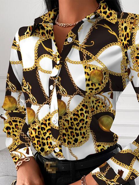 swvws Printed Collared Neck Long Sleeve Shirt