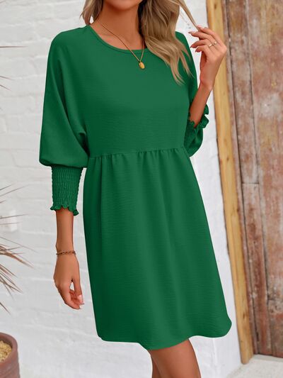 swvws Round Neck Lantern Sleeve Mini Dress