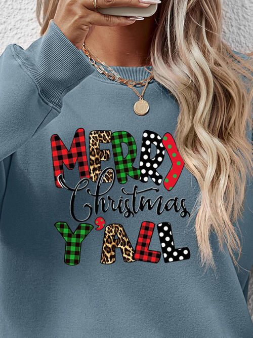 swvws Letter Graphic Round Neck Long Sleeve Sweatshirt