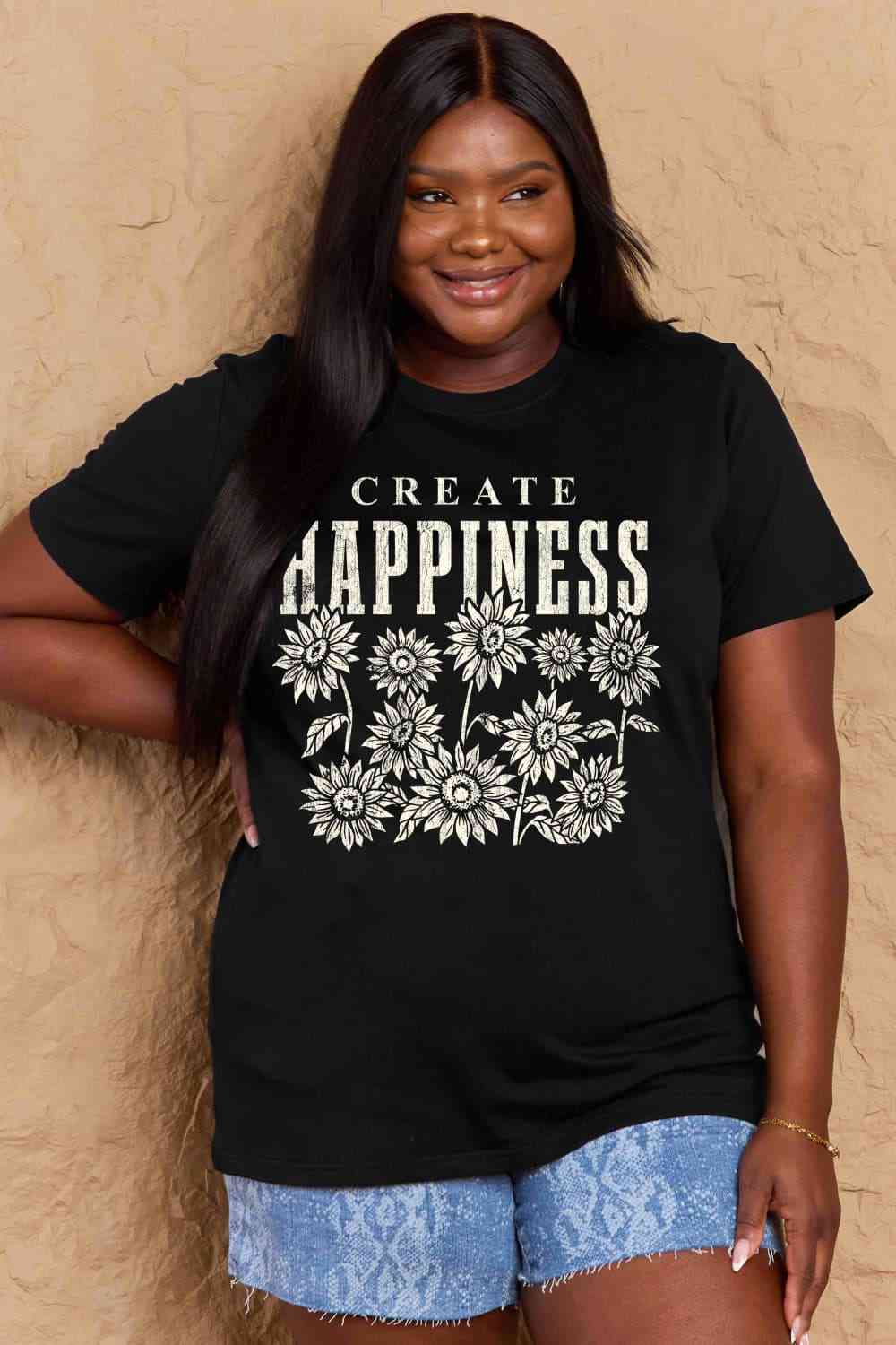 swvws Simply Love Full Size CREATE HAPPINESS Graphic Cotton T-Shirt