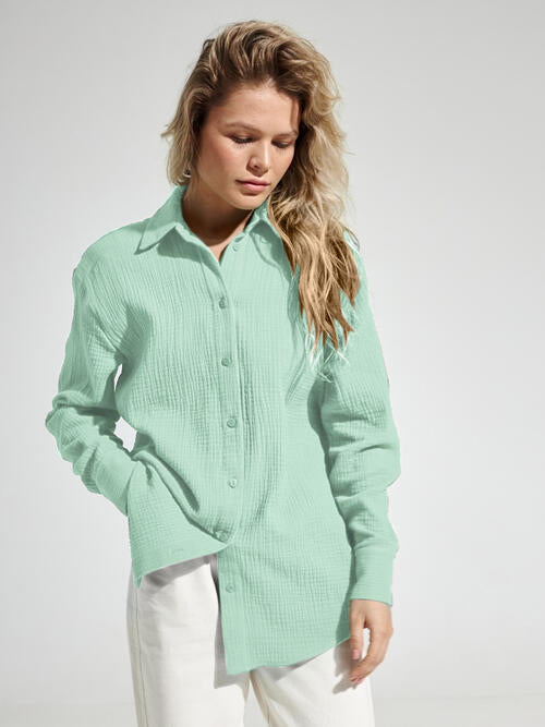 swvws Textured Button Up Long Sleeve Shirt