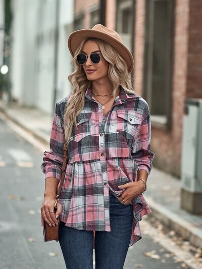 swvws Plaid Button Up Dropped Shoulder Shirt