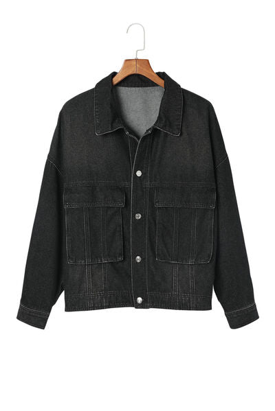 swvws Button Up Dropped Shoulder Denim Jacket with Pockets