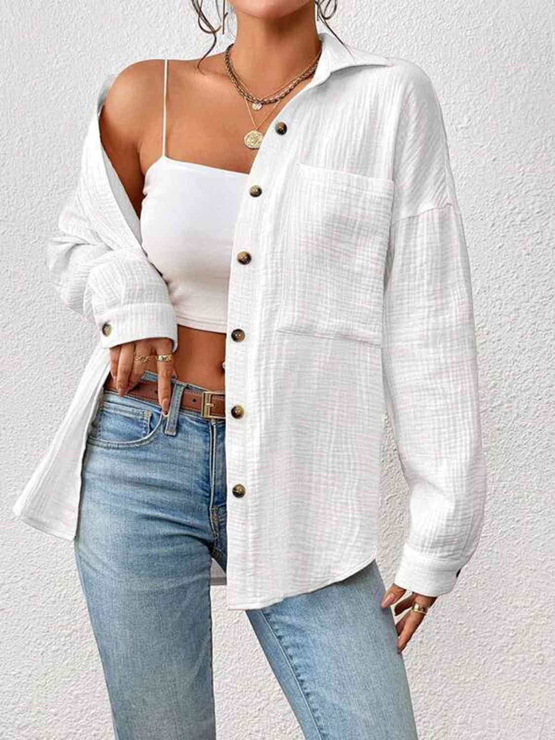 swvws Textured Drop Shoulder Shirt Jacket