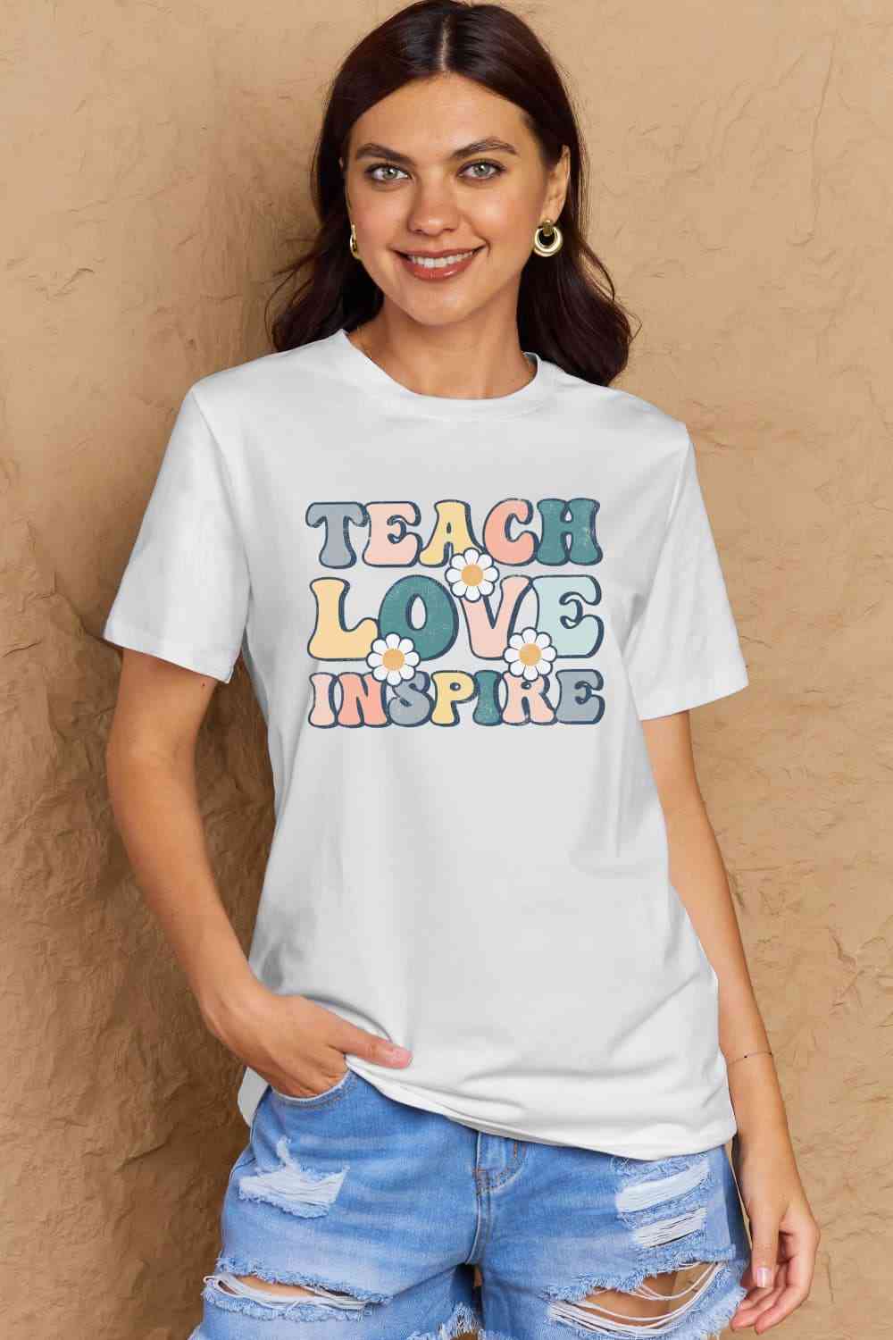 swvws Simply Love Full Size TEACH LOVE INSPIRE Graphic Cotton T-Shirt