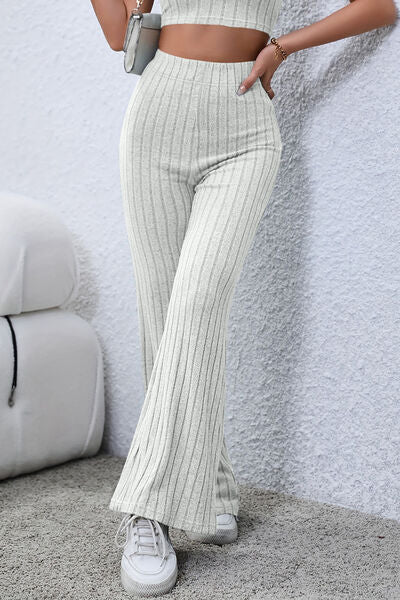 swvws Basic Bae Full Size Ribbed High Waist Flare Pants