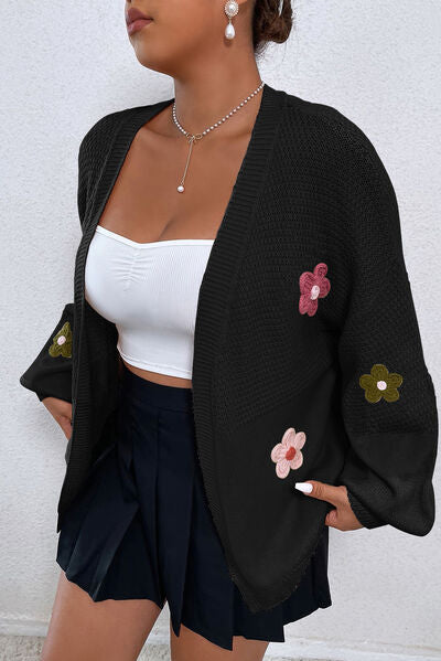 swvws Flower Open Front Dropped Shoulder Cardigan