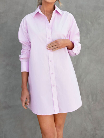 swvws Button Up Long Sleeve Mini Shirt Dress