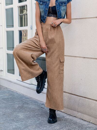 swvws Pocketed Wide Leg Elastic Waist Pants