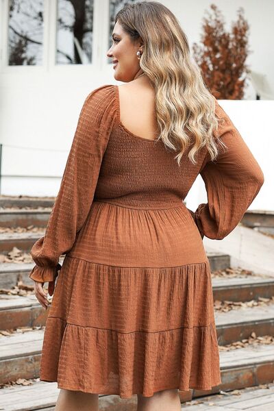 swvws Plus Size Smocked Square Neck Tiered Dress