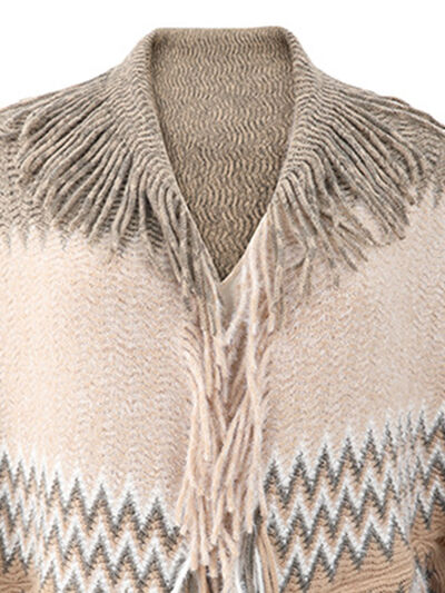 swvws Geometric Fringe Open Front Cardigan