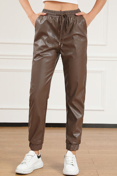 swvws Drawstring PU Leather Pants