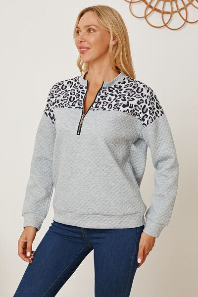 swvws Leopard Half Zip Dropped Shoulder Sweatshirt