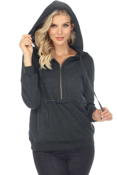 swvws Drawstring Half Zip Dropped Shoulder Hoodie