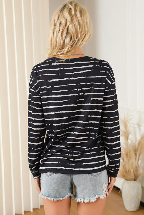 swvws Striped Round Neck Long Sleeve T-Shirt