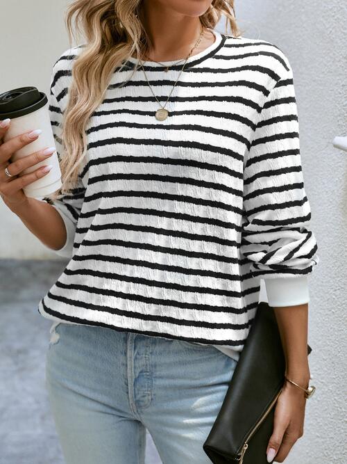 swvws Striped Round Neck Long Sleeve Top