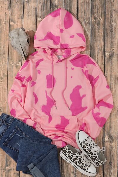 swvws Printed Drawstring Kangaroo Pocket Hoodie