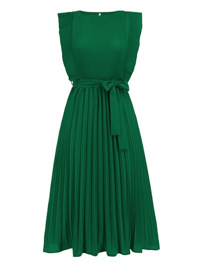 swvws Tied Round Neck Pleated Midi Dress