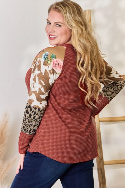 swvws Hailey & Co Full Size Leopard Waffle-Knit Blouse