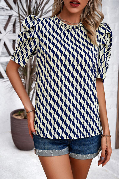 swvws Tied Printed Puff Sleeve Blouse