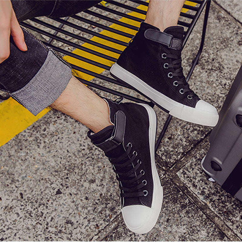 swvws Fei Yao Casual High-Top Black Canvas Shoes for Students White Shoes All Black Men's and Women's Trendy Shoes Gaobang Shoes