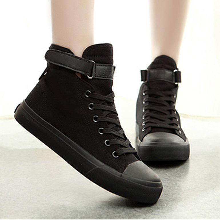 swvws Fei Yao Casual High-Top Black Canvas Shoes for Students White Shoes All Black Men's and Women's Trendy Shoes Gaobang Shoes