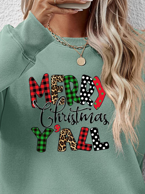 swvws Letter Graphic Round Neck Long Sleeve Sweatshirt